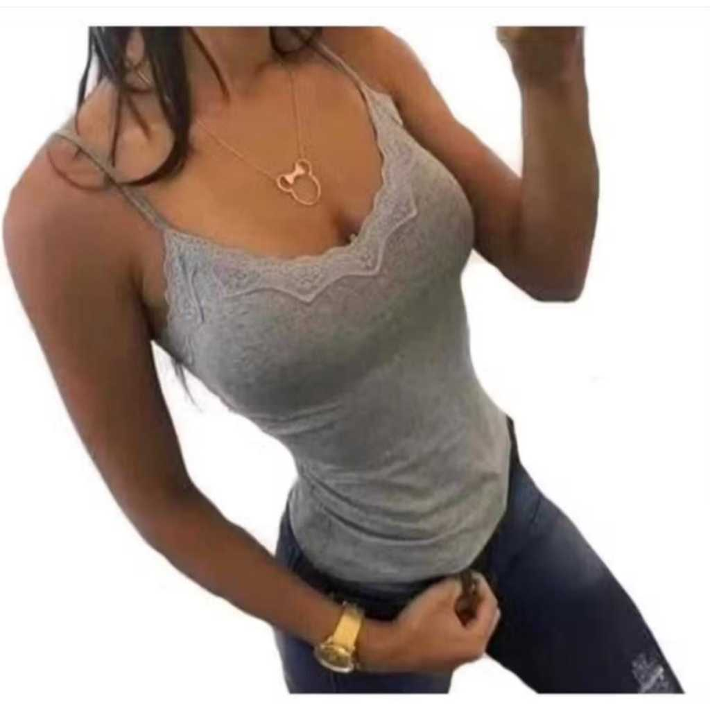 Blusa blusinha Feminina de Alcinha de Renda com Bojo Primavera verão