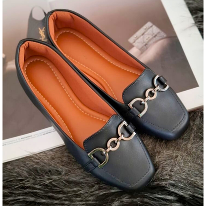 Sapatilha Bico Quadrado Feminina Confortável Mocassim Casual Com Fivela