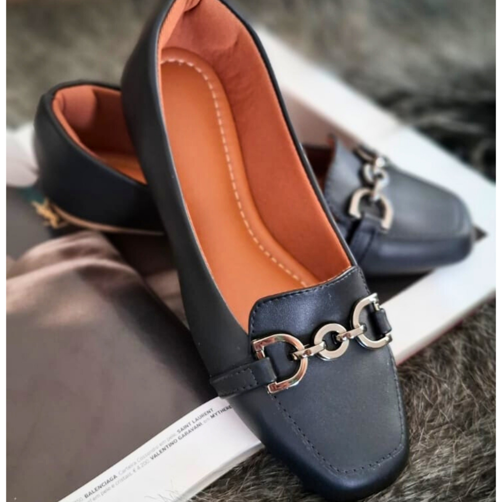 Sapatilha Bico Quadrado Feminina Confortável Mocassim Casual Com Fivela