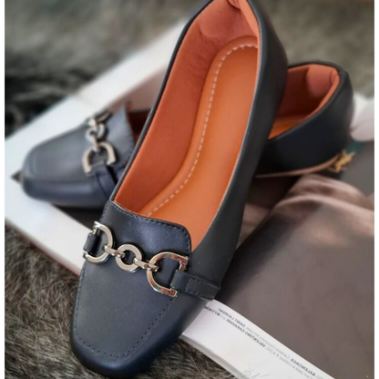 Sapatilha Bico Quadrado Feminina Confortável Mocassim Casual Com Fivela