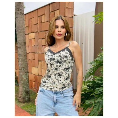 Blusa blusinha Feminina de Alcinha de Renda com Bojo Primavera verão