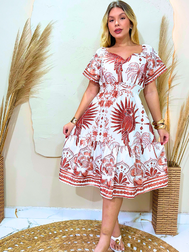 VESTIDO CURTO FEMENINO COM ELASTEX NA SINTURA TEJIDO DUNA LISO