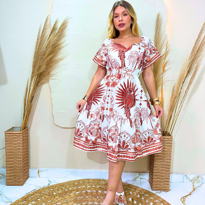 VESTIDO CURTO FEMENINO COM ELASTEX NA SINTURA TEJIDO DUNA LISO