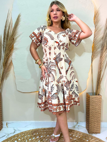 VESTIDO CURTO FEMENINO COM ELASTEX NA SINTURA TEJIDO DUNA LISO