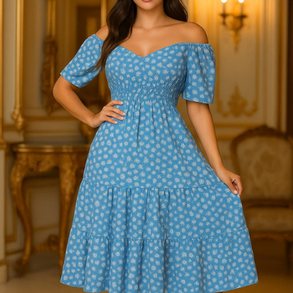 VESTIDO CURTO FEMENINO COM ELASTEX NA SINTURA TEJIDO DUNA LISO