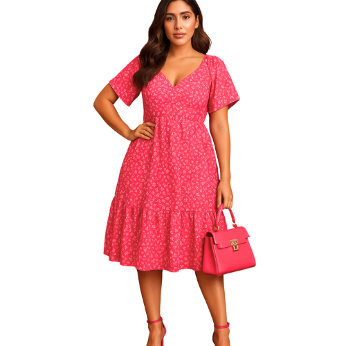 VESTIDO CURTO FEMENINO COM ELASTEX NA SINTURA TEJIDO DUNA LISO