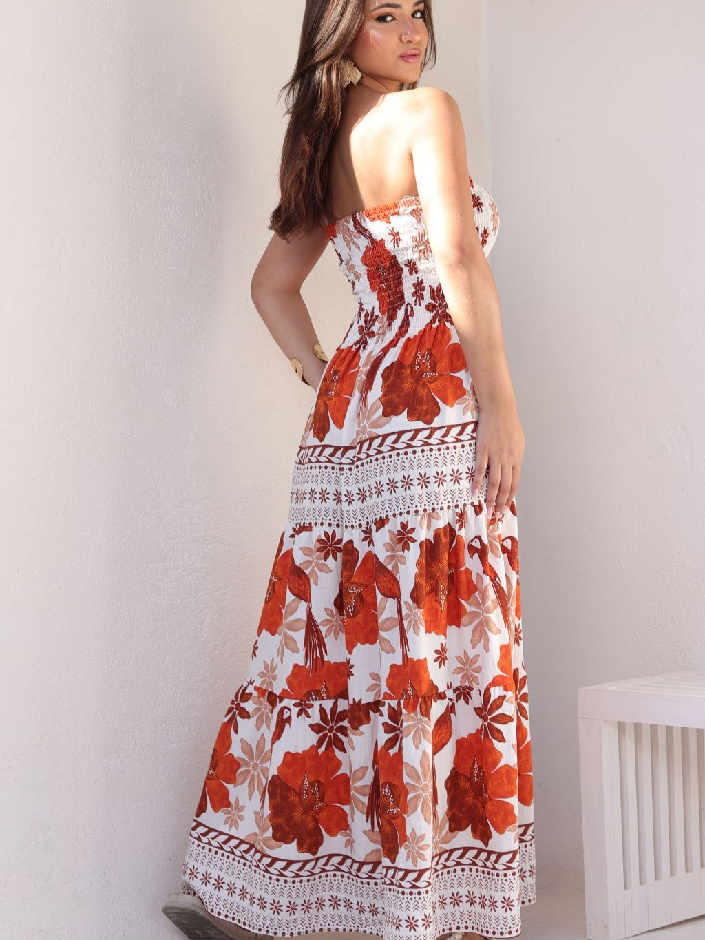 Vestido Longo Tomara que Caia Estampado Floral Tropical com Saia Rodada