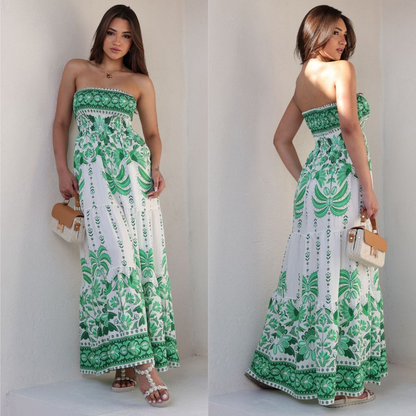 Vestido Longo Tomara que Caia Estampado Floral Tropical com Saia Rodada