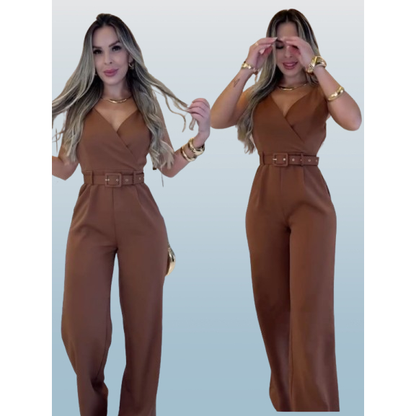 Macacão Feminino Alfaiataria com Bojo Alças Ajustáveis Moda Premium