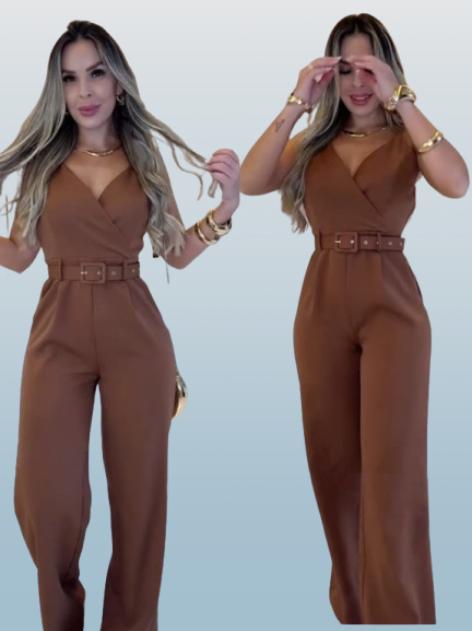 Macacão Feminino Alfaiataria com Bojo Alças Ajustáveis Moda Premium