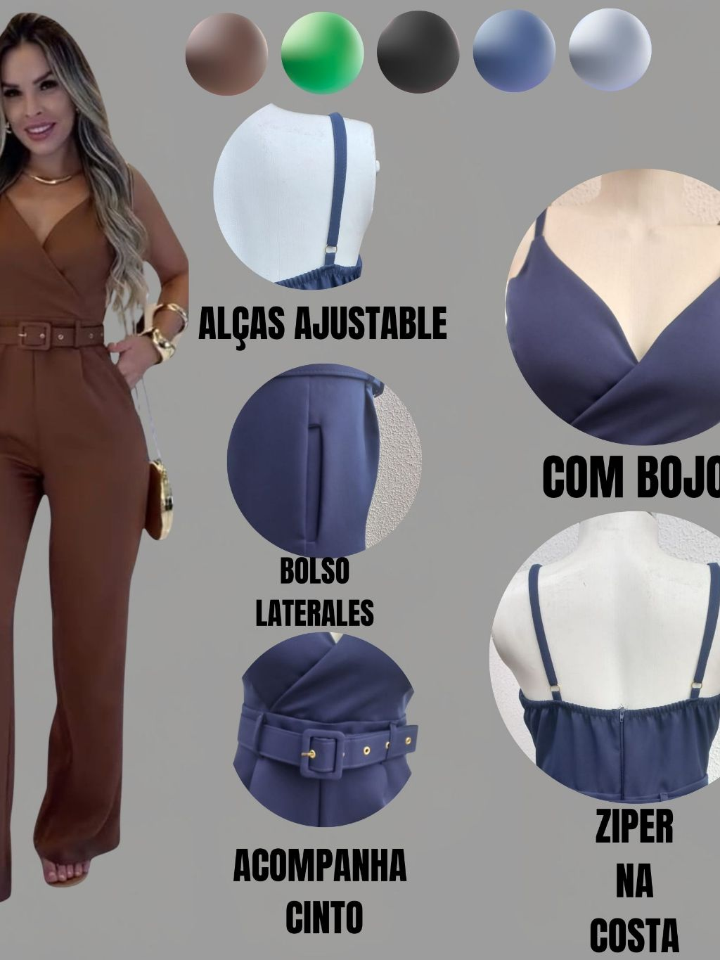 Macacão Feminino Alfaiataria com Bojo Alças Ajustáveis Moda Premium