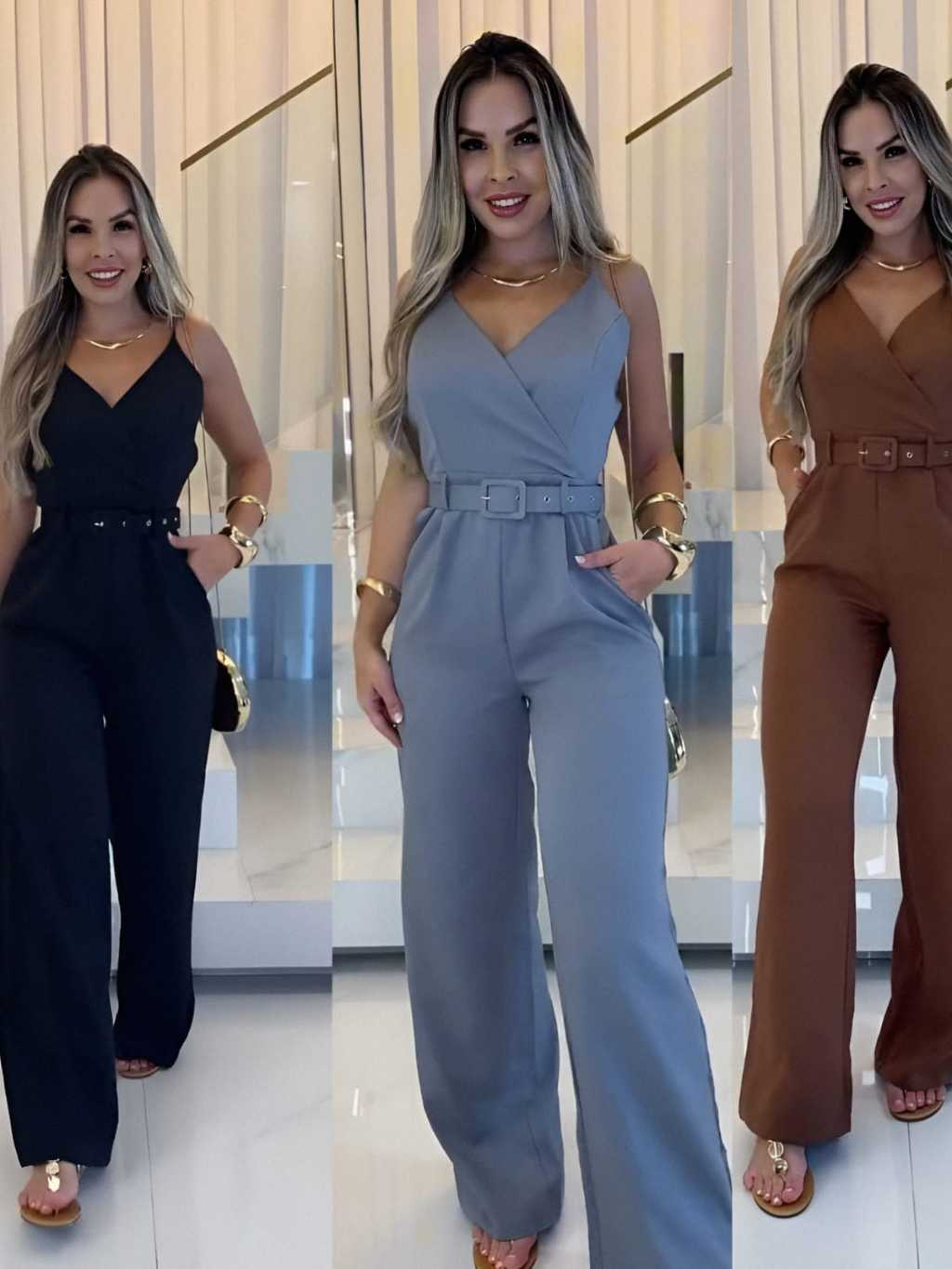 Macacão Feminino Alfaiataria com Bojo Alças Ajustáveis Moda Premium