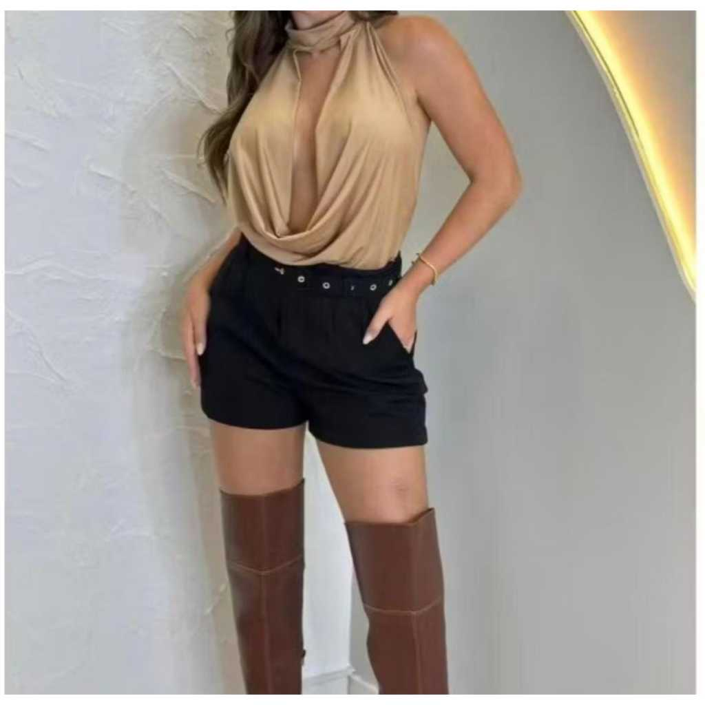 Blusa Feminina Gola Boba Choker Estilosa Regata Suplex Malha Moda casual Blogueira lançamento 2025