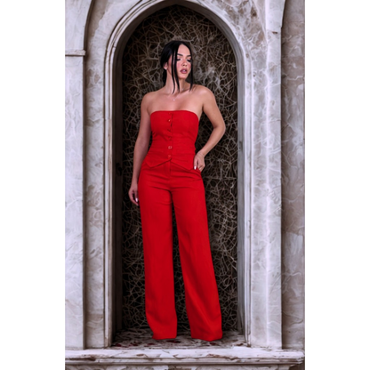 conjunto feminino casual de calça pantalona é blusa tomara que caia