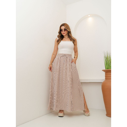 AMY FASHION SAIA COM FENDA COMPRITO LISTRADO COM BOLSA CINDURA GROSSA MODA 2025