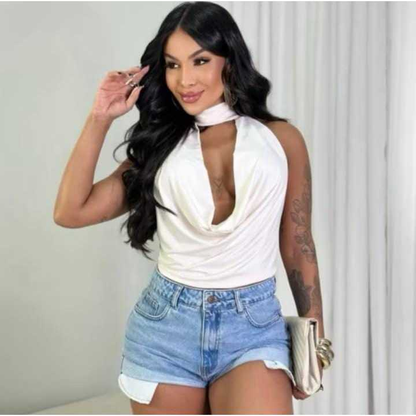 Blusa Feminina Gola Boba Choker Estilosa Regata Suplex Malha Moda casual Blogueira lançamento 2025