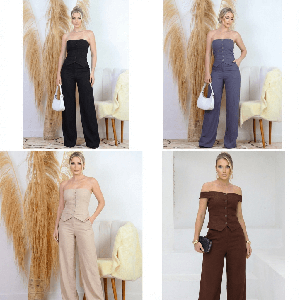 Conjunto Feminino Calça Pantalona com Blusa Tomara que Caia – Elegância e Versatilidade para Todas as Ocasiões | Fernanza