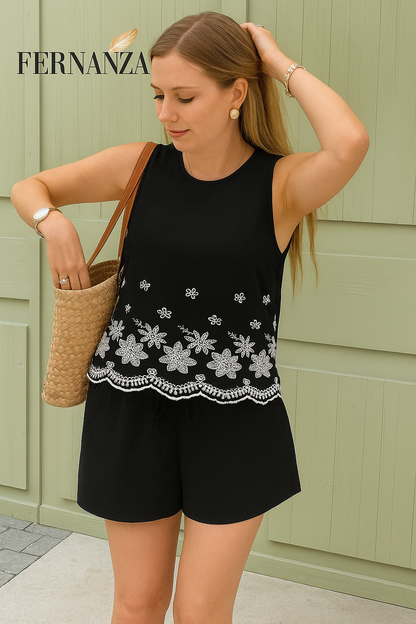 Conjunto Feminino Fernanza com Bordado Floral – Look Pronto e Estiloso para o Verão