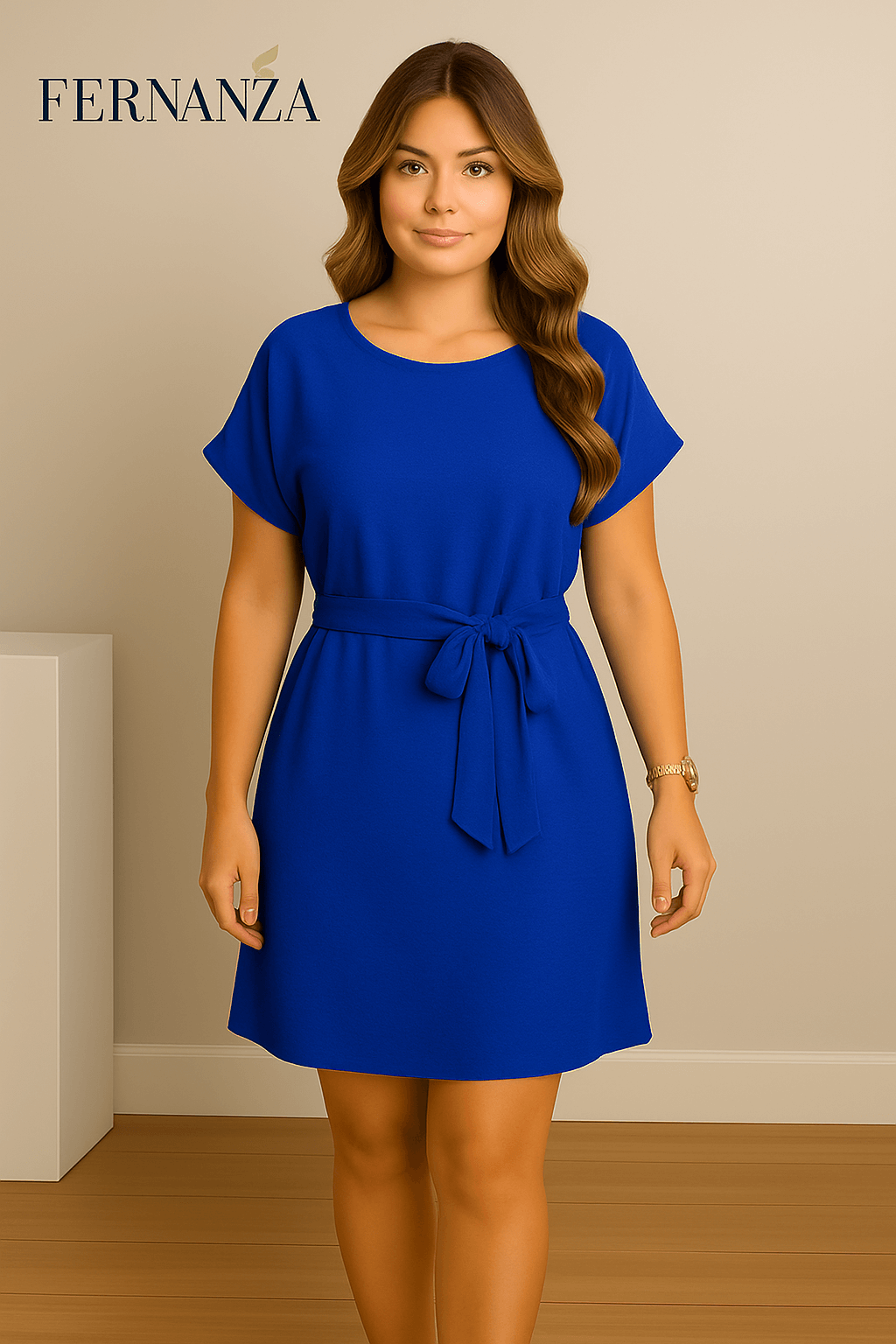 Look feminino com vestido casual elegante da marca Fernanza, ideal para o dia a dia, com corte solto e tecido leve gostoso.