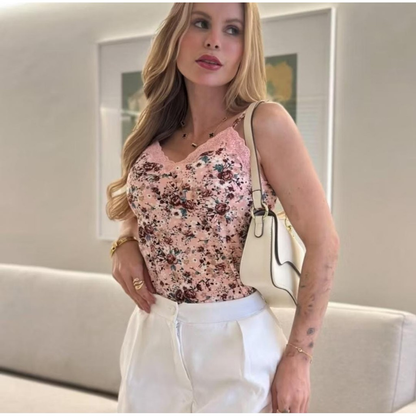 Blusa blusinha Feminina de Alcinha de Renda com Bojo Primavera verão
